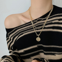 2020 new round brand pendant necklace female Net red ins tide choker niche design light luxury sweater chain