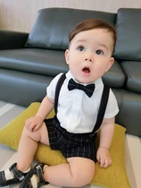 High-end Little Boy Suit Mans Baby Handsome Gas Arrest Week Gown 100 Days Birthday Short Sleeve Gentleman West Suit Summer