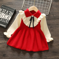 South Korean girls spring clothes year old dress Korean version foreign air princess dress little girl long sleeve dress with dress female baby knit