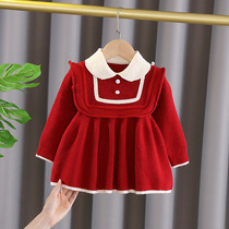 South Korean girls dress for dress autumn and winter style new year princess red children knit dress children baby sweaters dress