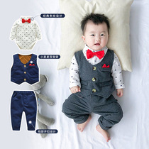 Boy suit Spring and autumn baby full moon 100 days Inn Wind handsome clothes male baby One-year-old gown suit