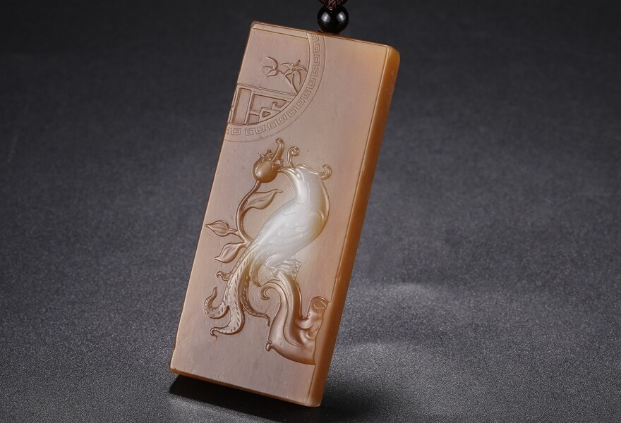 [源头好货-镇平]d河南省玉石雕刻大师王保东喜上眉梢牌子63.00g