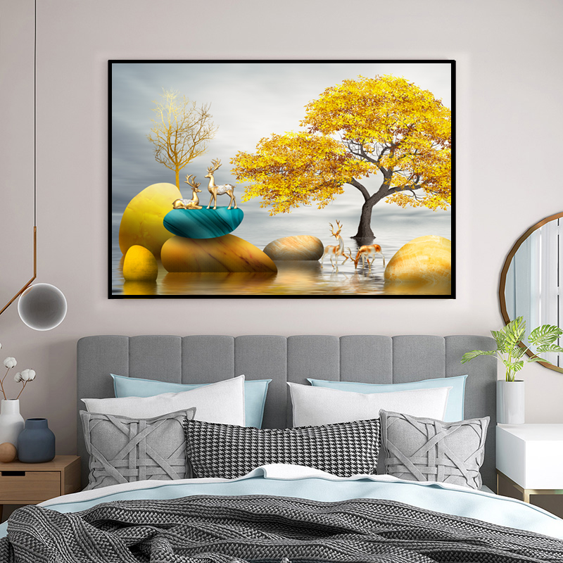 卧室装饰画现代简约床头挂画北欧轻奢主卧单幅客房酒店宾馆墙壁画