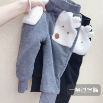 Male and female children knitted trousers plus velvet padded three-layer cotton pants baby casual pants long pants Winter Childrens pants