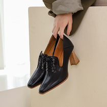 Cat Ye homemade French small heels design sense niche temperament goddess fan Zhongzhong leather fairy single shoes female autumn