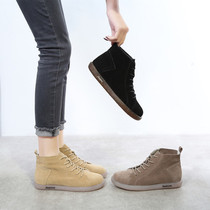 Tide Cards 2022 Autumn Winter New Retro Short Boots Women Genuine Leather Casual Flat Bottom Single Boots 100 Hitch Soft Bottom Garnter Martin boots