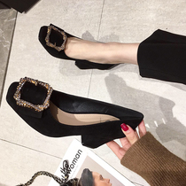 Tide Card Fairy Wind Square Head High Heels 2022 Spring New Coarse Heel 100 Hitch Button Water Drill Sexy Single Shoes Women Shoes