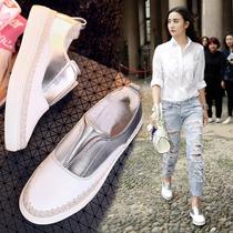 Tide Card Stars Same Small White Shoes Genuine Leather Women Shoes Flat Bottom Casual Thick Bottom Lefu Shoes A Foot foot Lazy Shoes Single Shoes