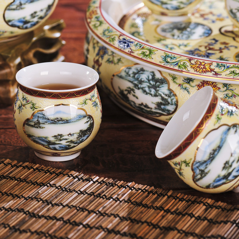 Red xin archaize of jingdezhen ceramics 8 head double tea set colored enamel pot cup tea tray
