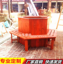 Anti-corrosion wood flower bed bench outdoor flower box solid wood landscape flower pot planting box with seat two or four hexagonal flower pool