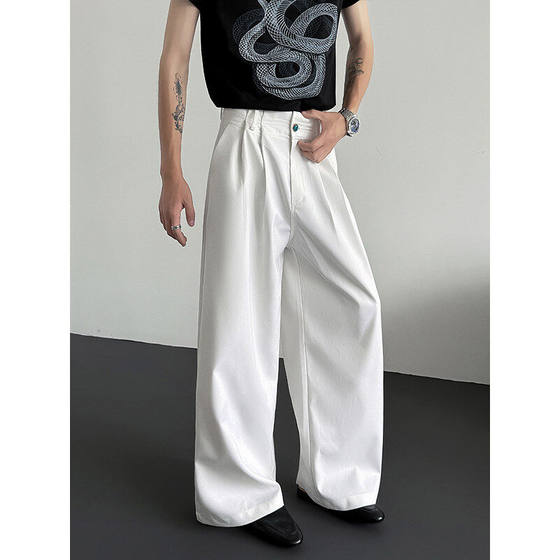 Summer high-end wide-leg suit pants for men's gemstone decorative pleated waist loose straight-dragged floor trousers versatile
Summer high-end wide-leg suit pants for men's gemstone decorative pleated waist loose straight-dragged floor trousers versatile