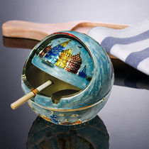 European ashtray with lid multifunctional retro ashtray windproof ashtray metal spherical ash Cup