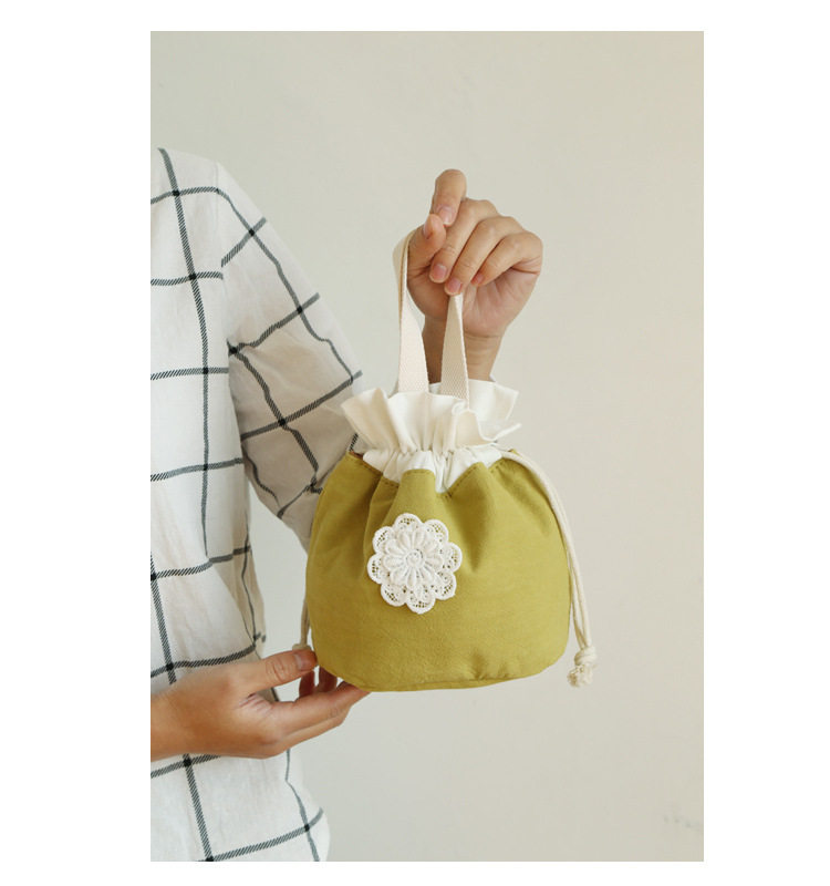 森系手机小布包棉麻纯色手提包束口抽绳手工零钱包迷你抽带小无肩