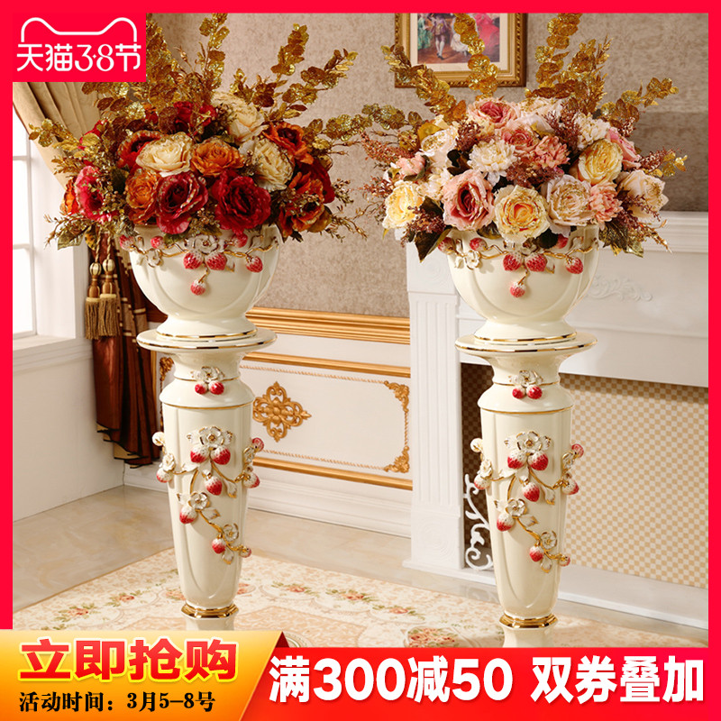 The Big ground ceramic vase furnishing articles European living room TV cabinet dry flower adornment household large Roman column flowerpot