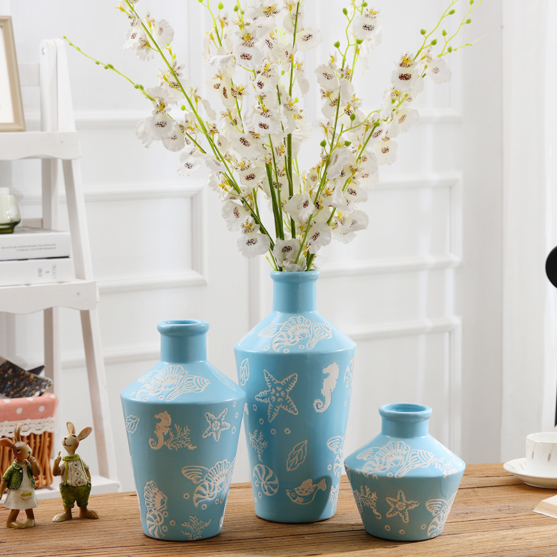 Mediterranean three - piece ceramic vase continental creative living room TV cabinet dry vase home furnishing articles
