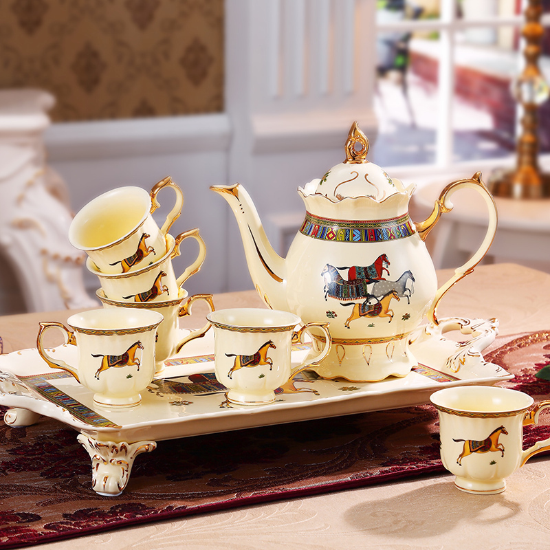 European style afternoon tea set suit small key-2 luxury home with tray was red cup teapot ceramic English coffee cup set