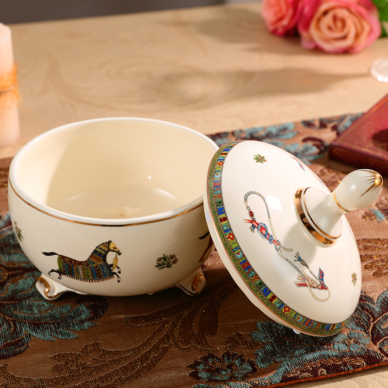 European creative ceramic storage tank with cover snacks can candy as cans tea pot home decoration tea table furnishing articles