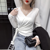 Hong Kong Tide Brand 2021 New Knitted Sweater Female Thin Style Sexy V-Neck Cross Strap Long Sleeve Top