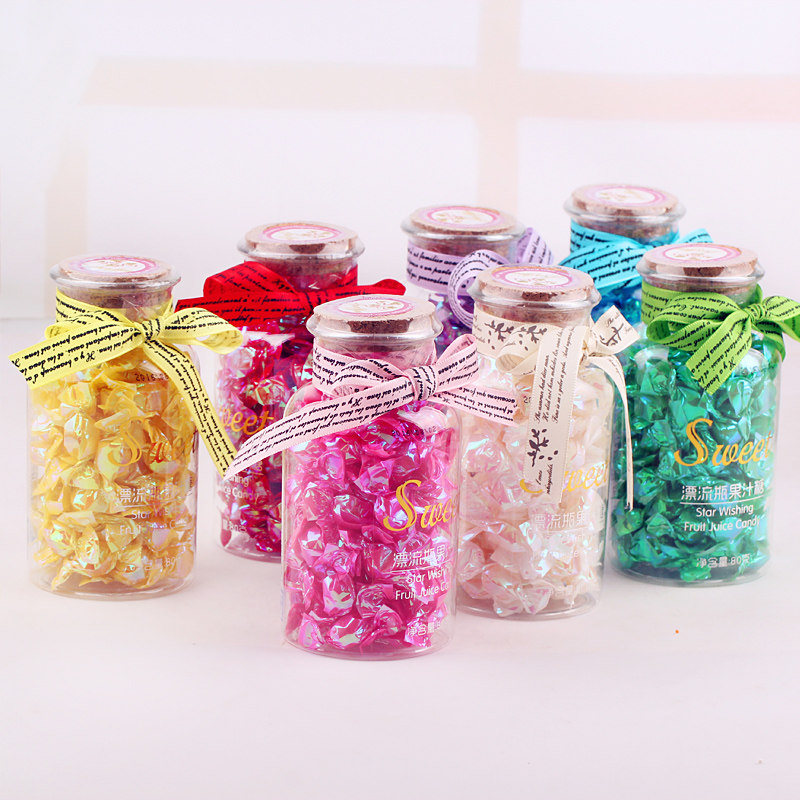 新品80克 漂流瓶装千纸鹤多彩水果糖果汁许愿糖 零食