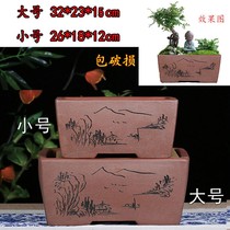 Lixing Manual Rectangular Purple Sand Flower Pot Wenzhu Bamboo Tree Pile Multi-Meat Flower Green Planting Bonsai Basin Manufacturer Direct