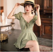 Handling swimsuit women Summer conservative 2021 new one-piece dress style Slim Veil sexy small breasted swimming Blister Spa