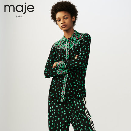 maje 2018春夏新款女装 花卉拼接印花上衣E1