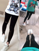 2 years of Korean diet womens black ripped pencil pants jeans elastic magic pants 19 new slimming
