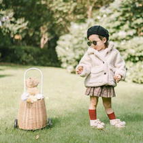 ins childrens small pull car rattan carts hand-woven toys shopping basket storage decoration shooting props