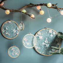 Chinese style bamboo embroidery stretch lace flower wedding props decoration handicrafts living room wall hanging piece photography tea room