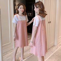 Pregnant Woman Summer Dress Spring Dress Dress Fashion 2022 New Fake Two Suit Summer Blouse Short Sleeve Net Red Dress Dress