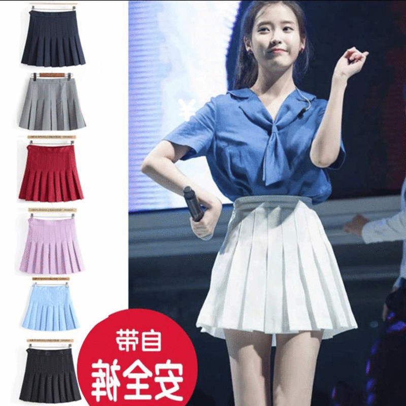 夏季不规则百褶裙防走光迷你风琴褶校服红色裙裤纯色女生及膝