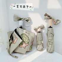ins summer cream green cover ~ automatic umbrella folded bare two parasol parasol with small portable parasol parasol