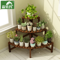 Corner flower rack Multi-layer indoor and outdoor decoration balcony Solid wood shelf Corner fleshy living room potted plant rack Household