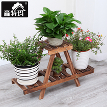 Flower rack Multi-layer indoor succulents desktop small flower stand Solid wood pastoral basin rack Balcony household window sill