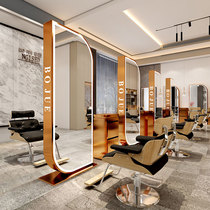 New hair salon mirror net red hair salon special light single double-sided floor mirror stainless steel barbershop mirror table