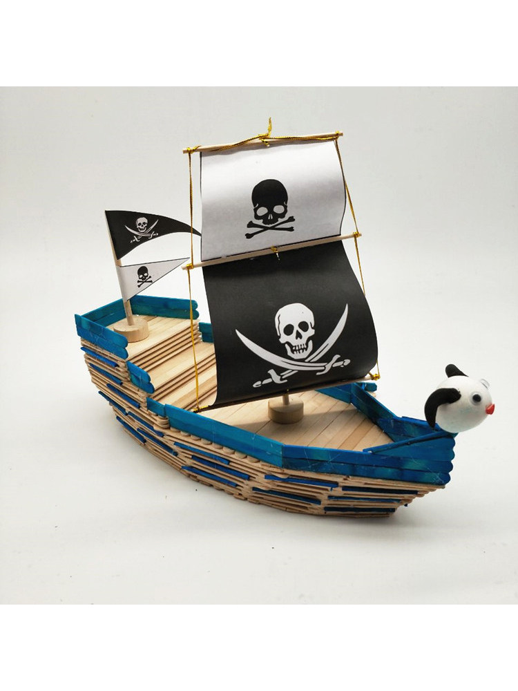 一木工艺 手工海盗船模型冰棒棍拼装材料