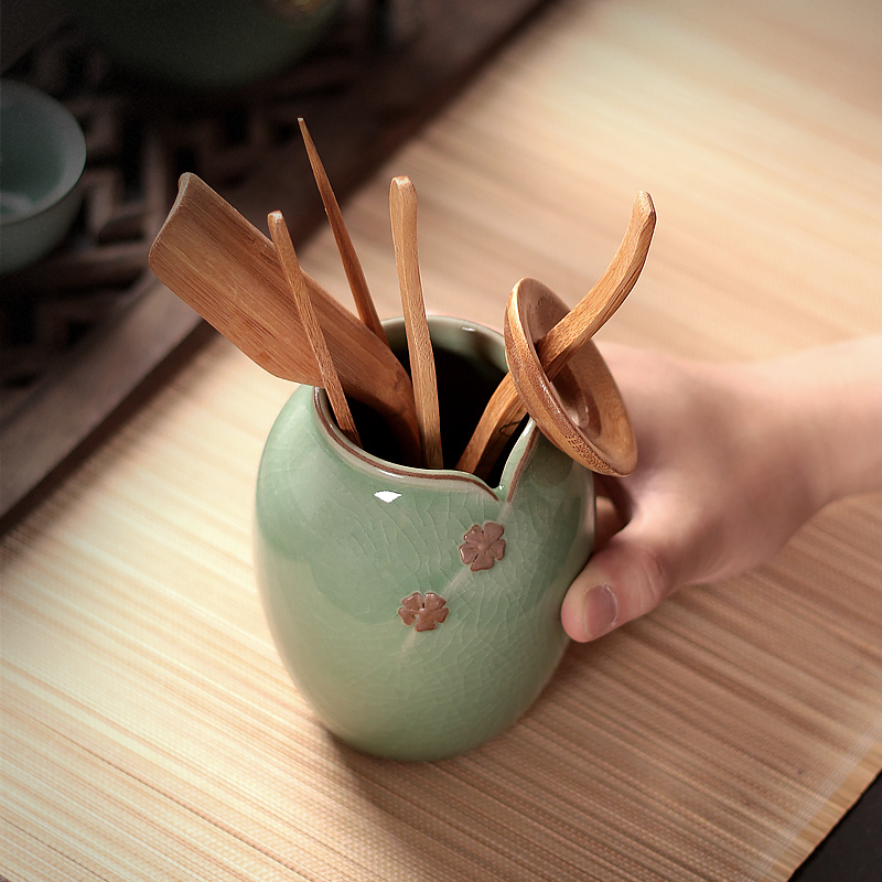 Ceramic tea tea spoon six gentleman 's suit kung fu tea set spare parts ChaGa tea filter ebony bamboo tea tool