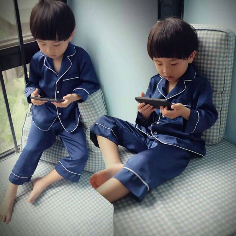 Children's silk pajamas girls homewear suit summer boys short-sleeved pajamas air-conditioning clothing long-sleeved baby pajamas