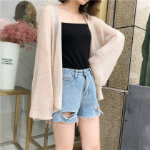 Red thin air conditioning sweater hollowed knitted shirt summer Han edition lazy wind short sunscreen coat