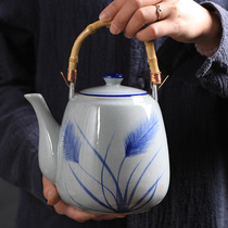 Large capacity hand-painted beam pot home restaurant hotel ceramic retro Japanese rough pottery bubble teapot 1 5L2L kettle