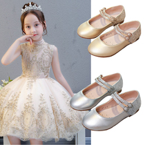 Girls Golden Princess Shoes Spring and Autumn Baby Small Leather Shoes Soft-soled Childrens Silver Performance Shoes Large Childrens Single Shoes Show