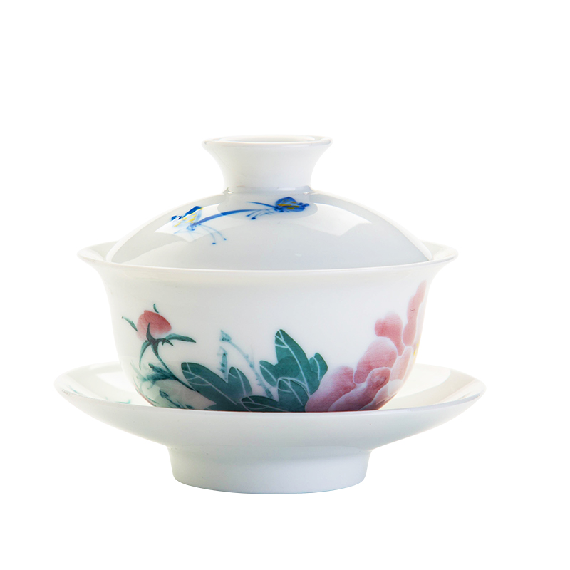 Tureen ceramic bowl tea cups three Tureen kung fu tea set only worship under glaze colorful porcelain tea cups