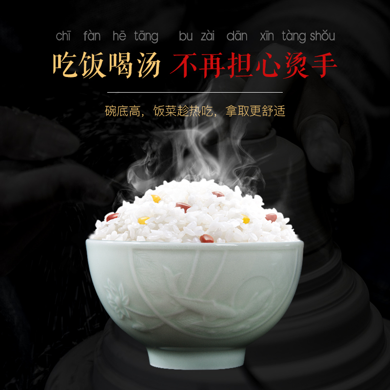 Jingdezhen ceramic bowl suit white porcelain household dormitory shadow blue small bowl high microwave tableware is available