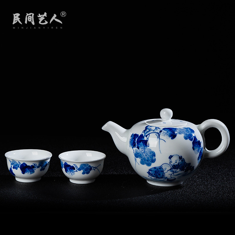 Jingdezhen hand - made porcelain tea set gift box set a pot of tea for 2 2 two cups of kung fu tea simple ceramic