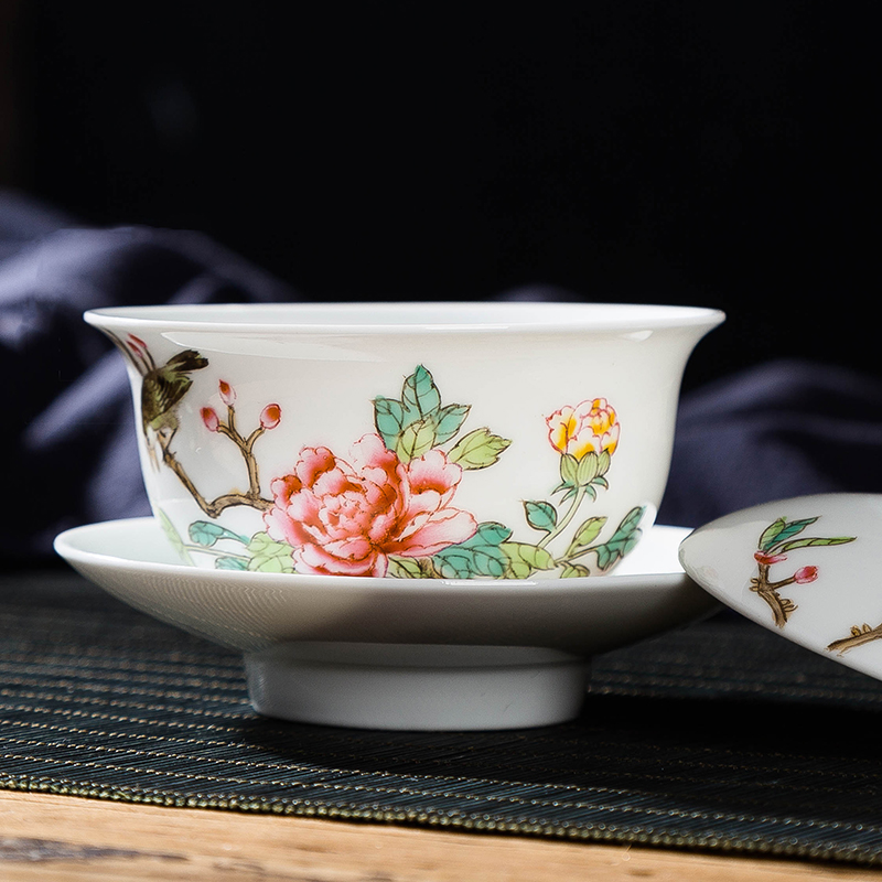 Hand - made powder enamel tureen jingdezhen ceramic only three finger bowl bowl of kung fu tea cup large porcelain