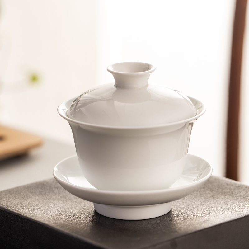 Jingdezhen ceramic tureen high - white finger bowl of pure white kung fu tea set to white cups tire large tea