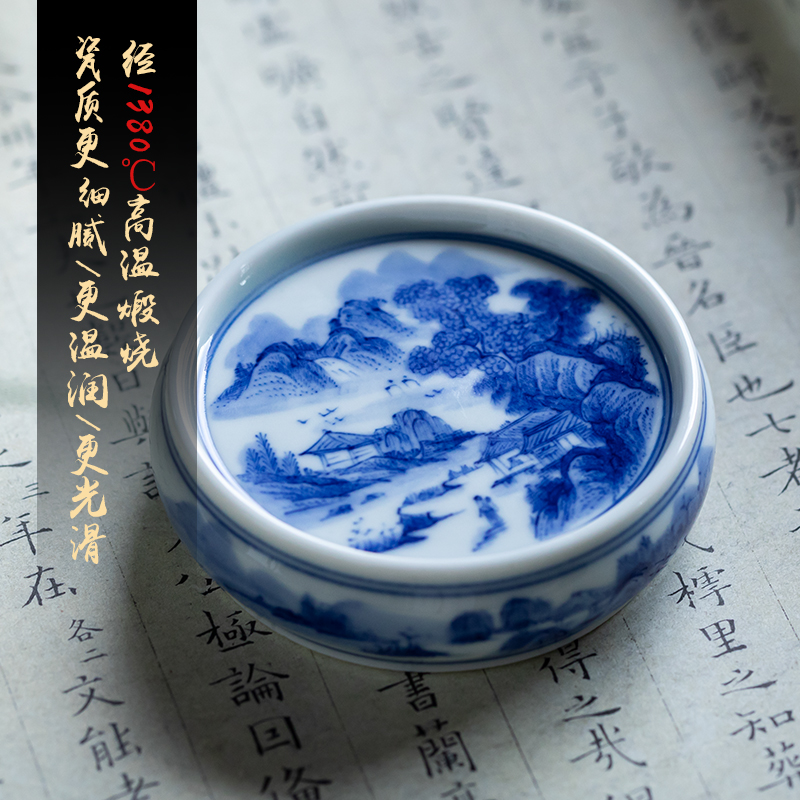 Pure manual hand - made to mackerel landscape tea cover rear cover supporting ceramic lid on blue and white CiHu bearing