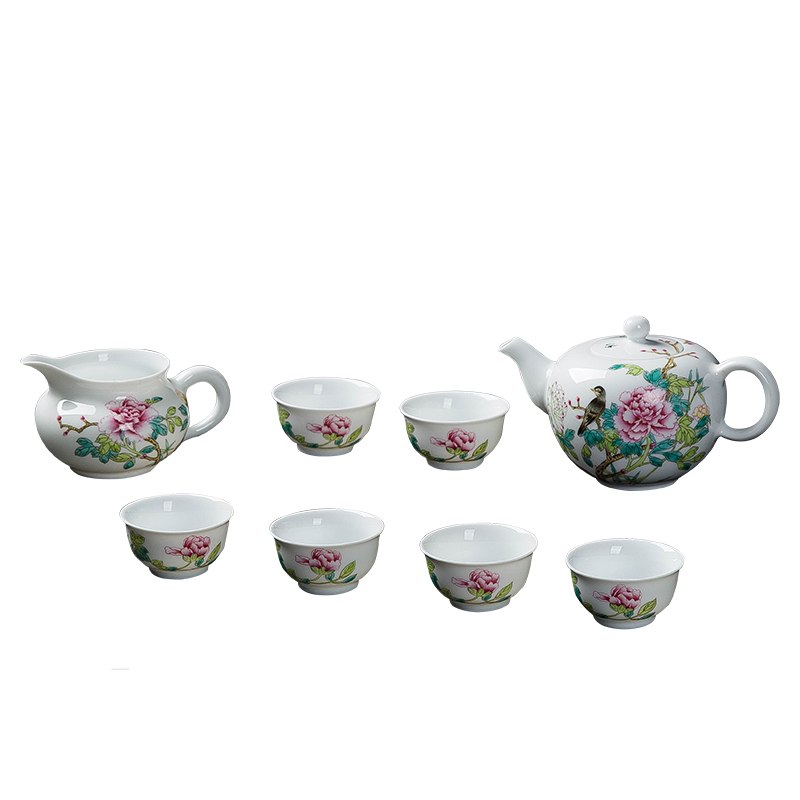 Jingdezhen ceramic hand - made 8 head tea powder enamel kung fu tea set tea tea cup pot set of 6 people use