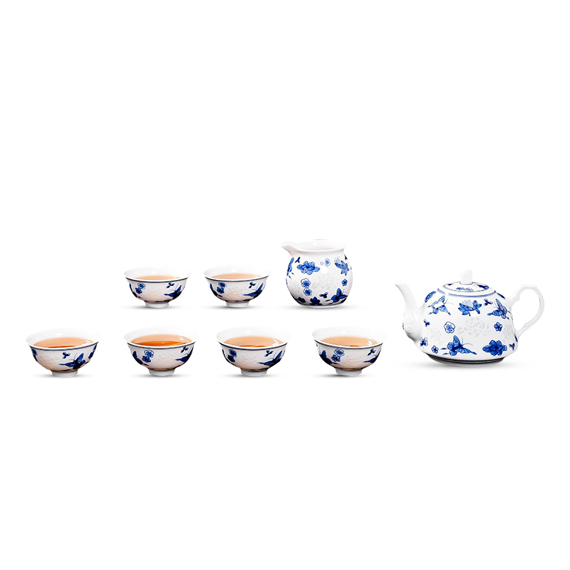 Jingdezhen porcelain and ceramic tea set hand - made pure manual set of kung fu tea pot cup justice