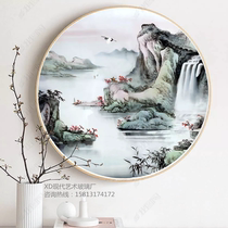 New Chinese art glass round living room study Decorative painting Entrance aisle Landscape hanging painting Tea room Dining room mural